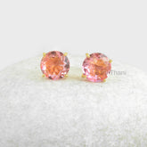 Pink Tourmaline Doublet Quartz Stud Earrings - 925 Silver - Rose Gold Plated - 11mm Round -Elegant Jewelry - Gift For Date - Jewelry For Her